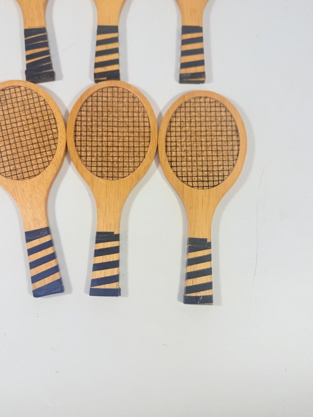 Coaster Set Cork and Wood Tennis Rackets Set 6 Unique Barware Vintage Gifts Serv - Picture 11 of 12